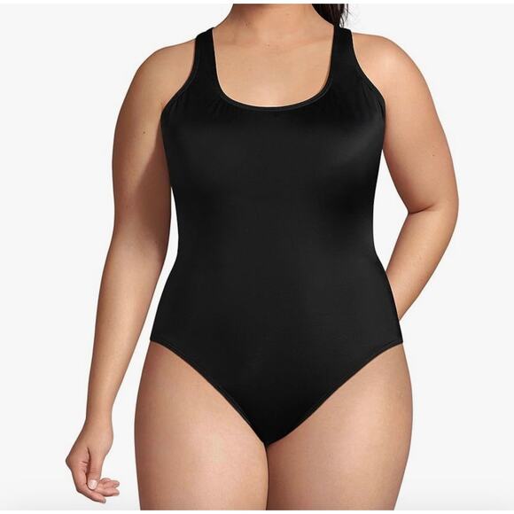 Lands' End Women's Plus Size Tugless X-Back One Piece Swimsuit 16W Black UPF 50 - Picture 2 of 13